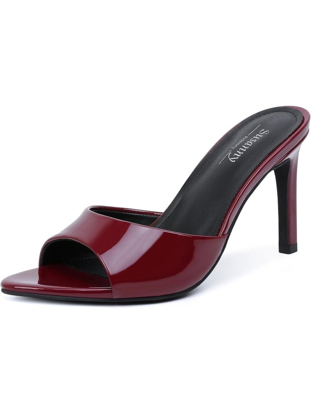 Women's Burgundy Mesh Mule High Heels Pointed Open Toe Sexy Slip on Casual Shoes